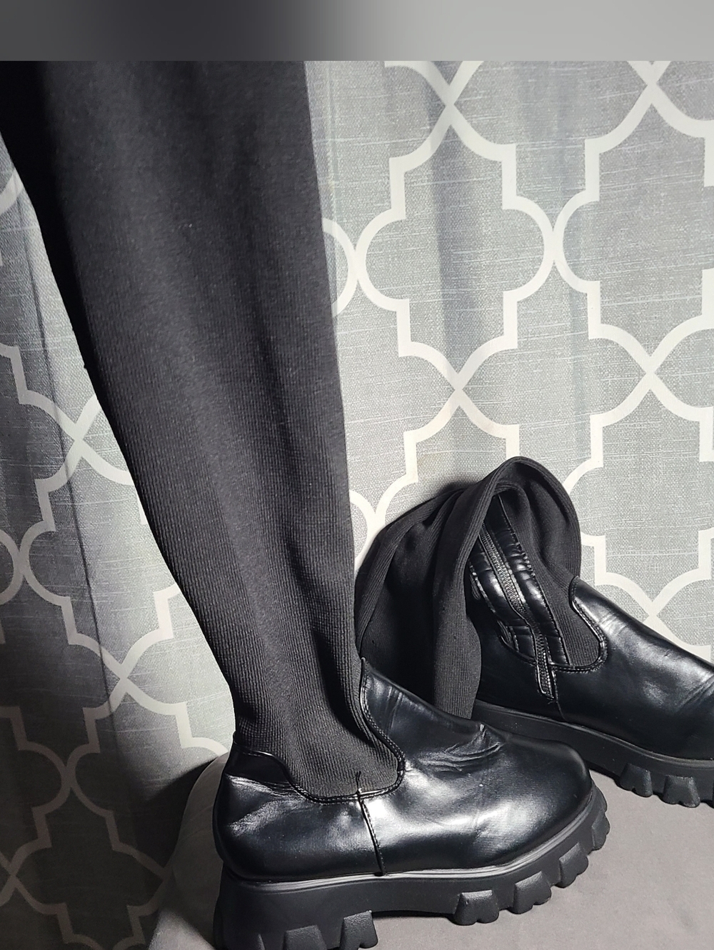Black Leather Lug-Sole Chelsea Boots